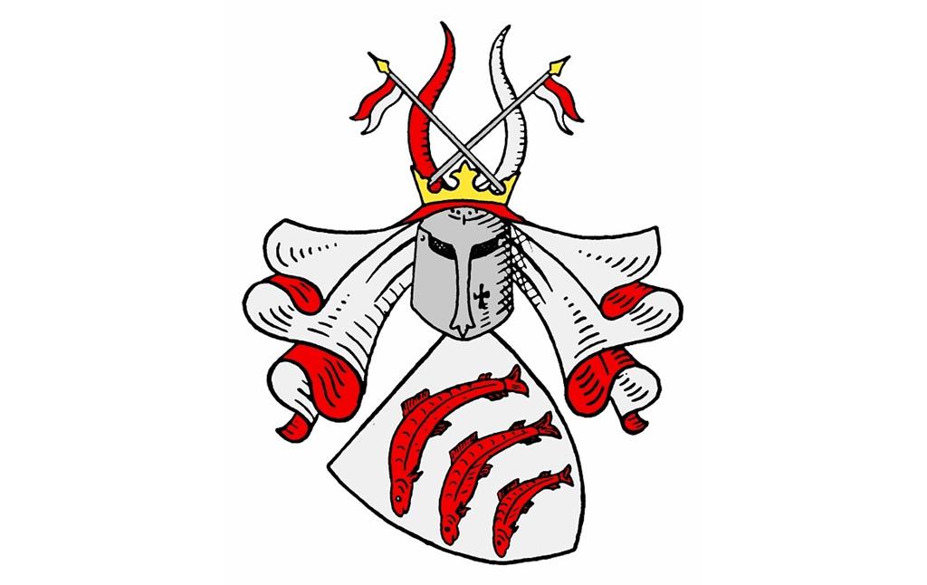 Das gemeinsame Wappen der verschiedenen Stämme der Familie von Seidlitz / von Seydlitz mit den drei roten Karpfen.