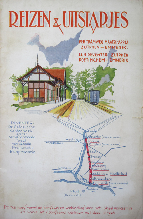 Werbeplakat der 1930er Jahre mit der Strecke der Kleinbahn von Deventer über Zutphen nach Emmerich (2013)