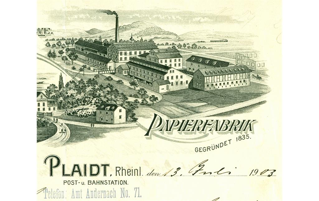 Briefkopf der Papierfabrik Noldensmühle in Plaidt (1903)