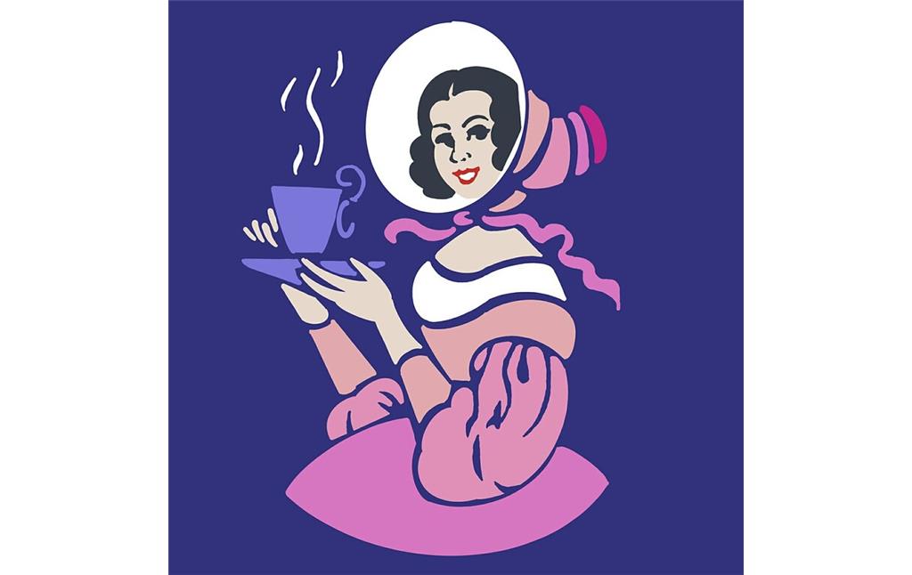 Moderne Umsetzung von 2022 des ursprünglich 1925 von dem Plakatkünstler Julius Gipkens gestalteten Firmenlogos und Markenzeichens der "Dame mit dem Schutenhut" der Bonner Kaffeerösterei "A. Zuntz sel. Wwe.". Es zeigt eine Biedermeier-Dame mit Schutenhut (eine hutartige Haube).