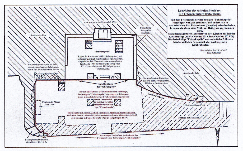 Grundriss von Kirche und Krypta der Felseneremitage bei Bretzenheim von Hans Schneider (1993)