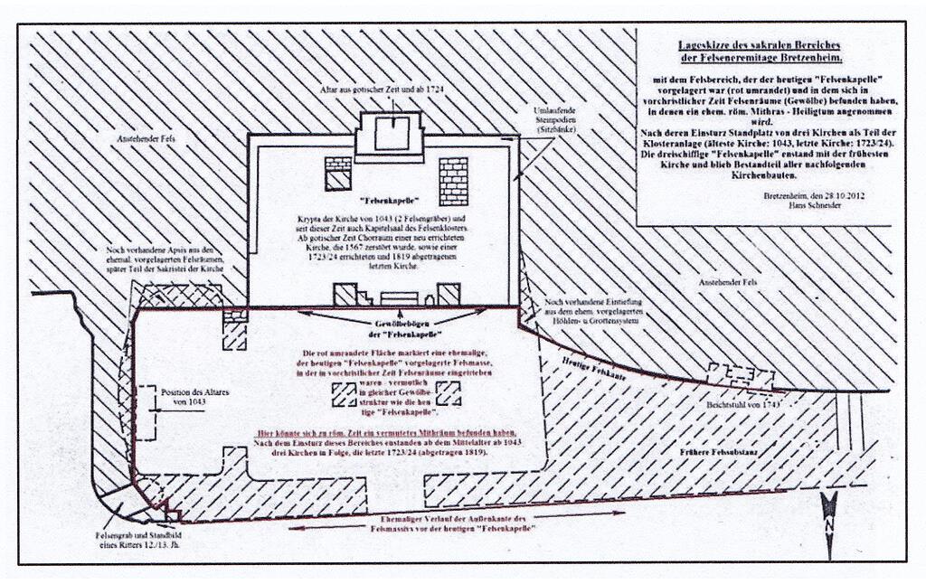 Grundriss von Kirche und Krypta der Felseneremitage bei Bretzenheim von Hans Schneider (1993)