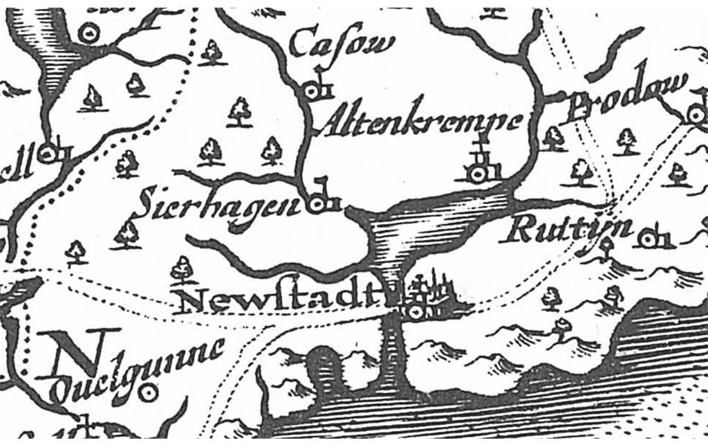Burg und Gut Sierhagen in einer Karte von 1652