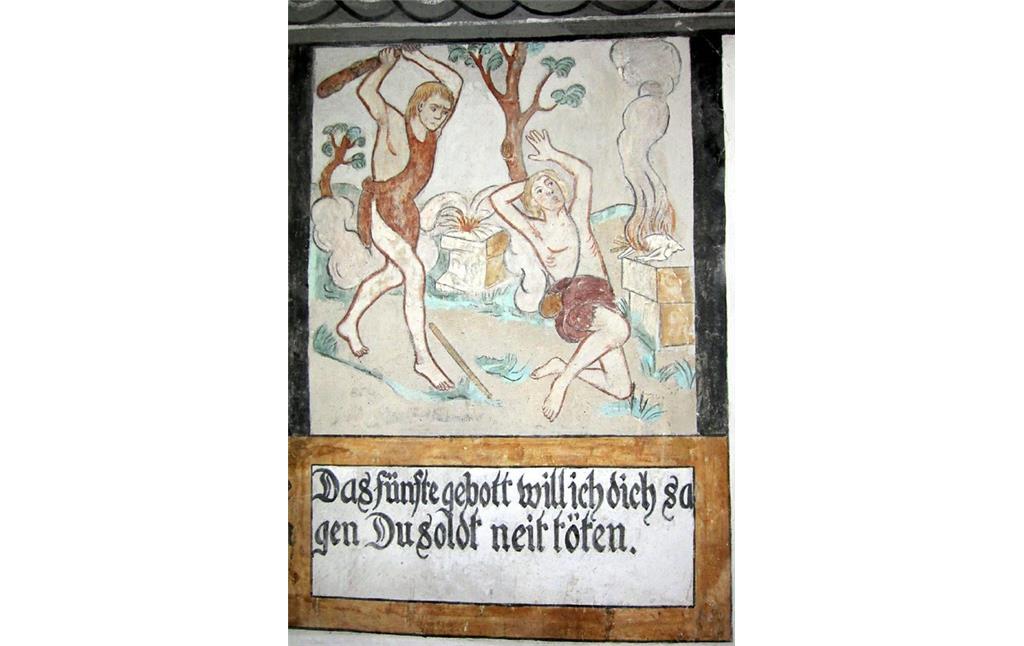 Decken- und Wandmalereien in der evangelischen Pfarrkirche "Bunte Kerke" in Gummersabch-Lieberhausen (2011): Darstellung des fünften Gebots.