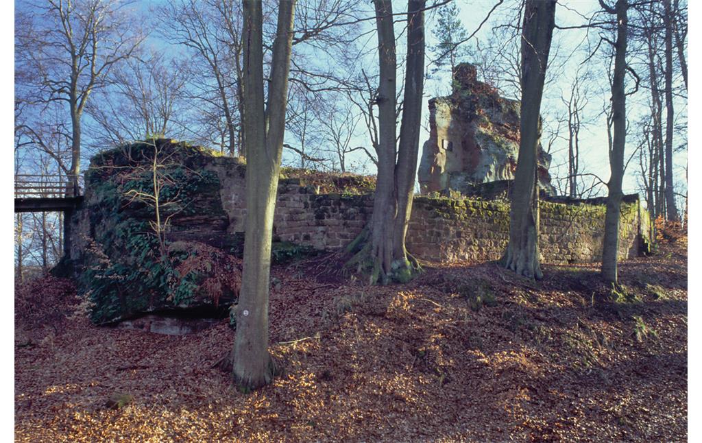 Burgruine Beilstein bei Kaiserslautern, Gesamtansicht der Hauptburg von Norden (2017).