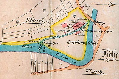 Historische Planskizze - Flurplan -  der Krackesmühle (1925)