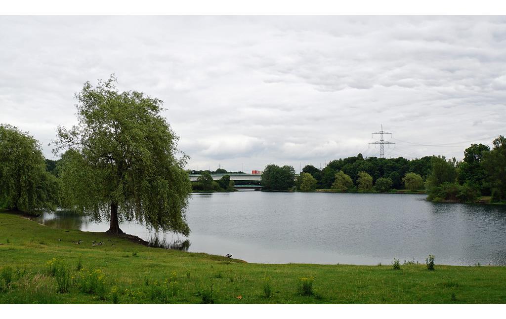 Blick auf einen See im Nordwesten des Naherholungsgebiets Fühlinger See in Köln-Fühlingen (2018).