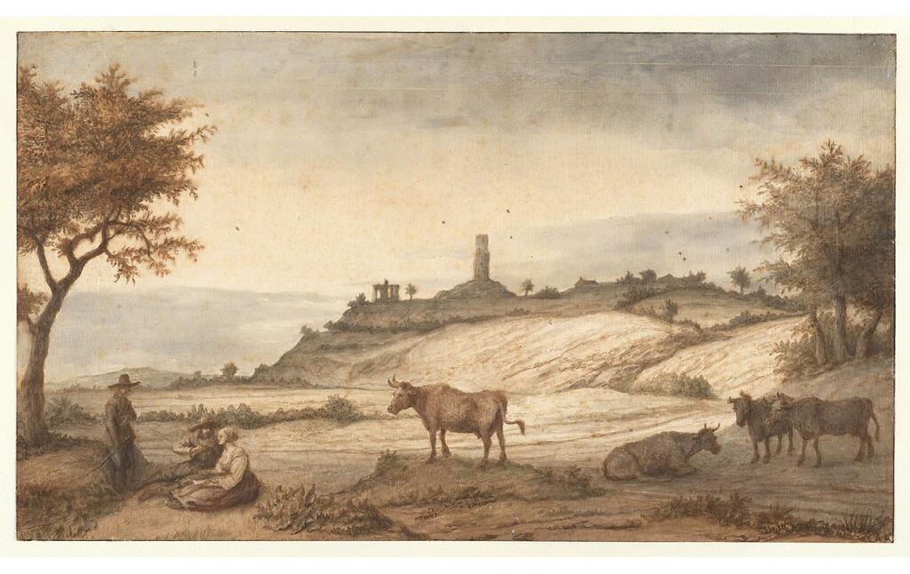Auf die frühen 1670er-Jahre datierte Zeichnung der Burg Monterberg von Lambert Doomer (1624-1700) im Metropolitan Museum of Art.