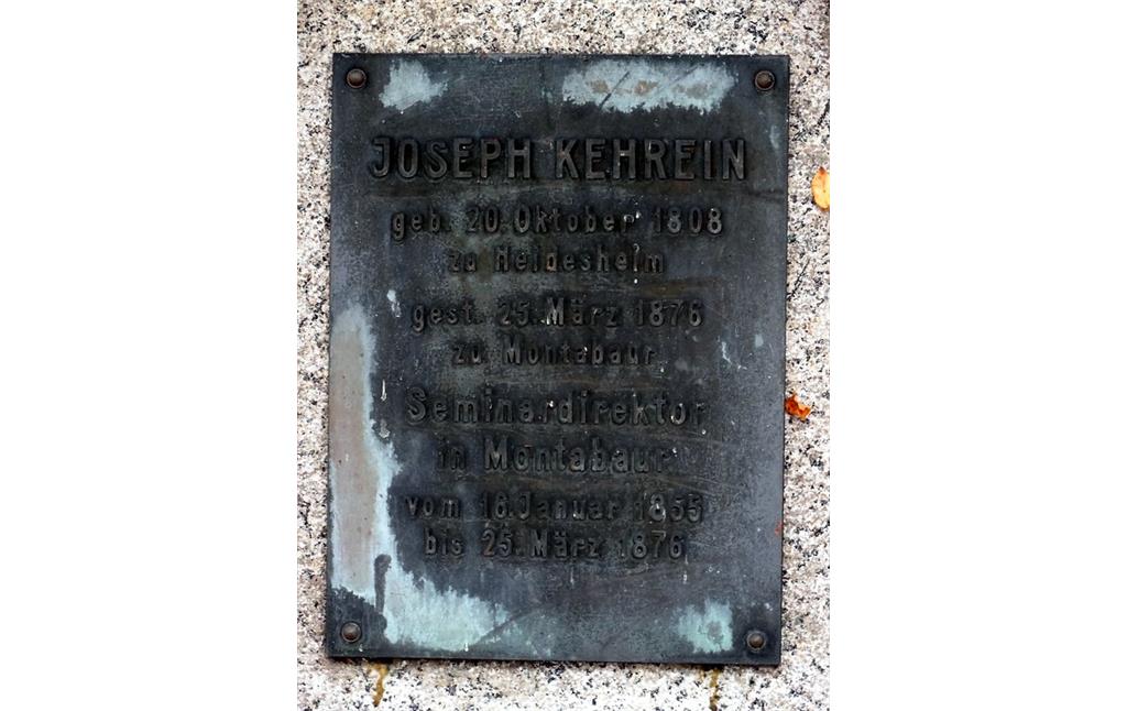 Gedenktafel am Denkmal für Joseph Kehrein in Montabaur (2014)