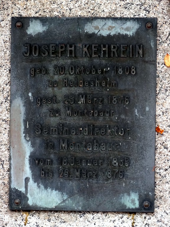 Gedenktafel am Denkmal für Joseph Kehrein in Montabaur (2014)