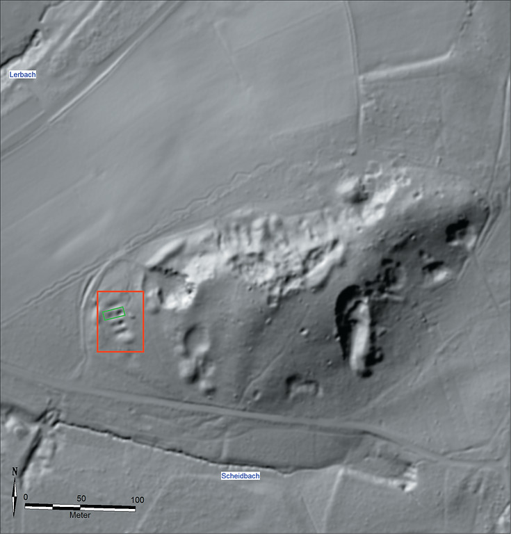 Die Lage der römischen Kalköfen bei Bergisch Gladbach-Sand im digitalen Geländemodell