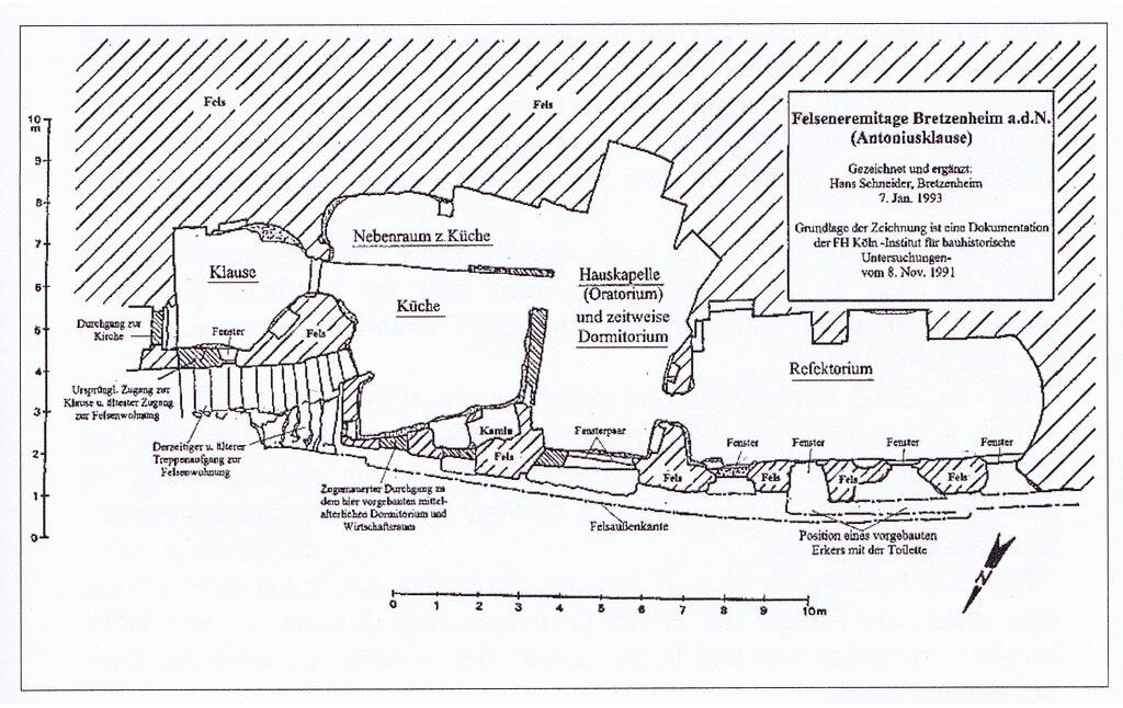Grundriss der Felsenwohnung der Felseneremitage bei Bretzenheim von Hans Schneider (1993)