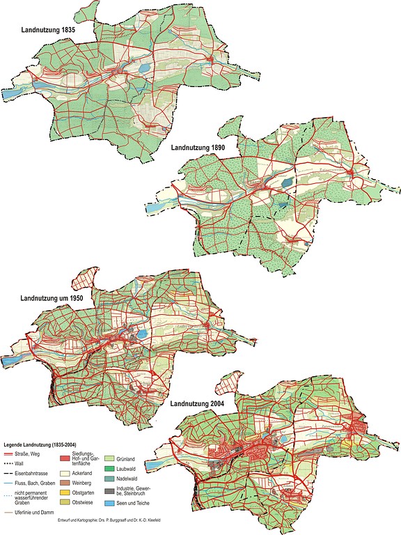 Landnutzungskarten 1835, 1890, ca. 1950 und 2004 für die Klosterlandschaft Maulbronn