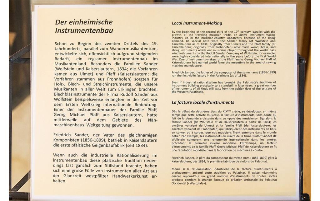 Texttafel zum Instrumentenbau in der Westpfalz aus dem Musikantenland-Museum (2023)