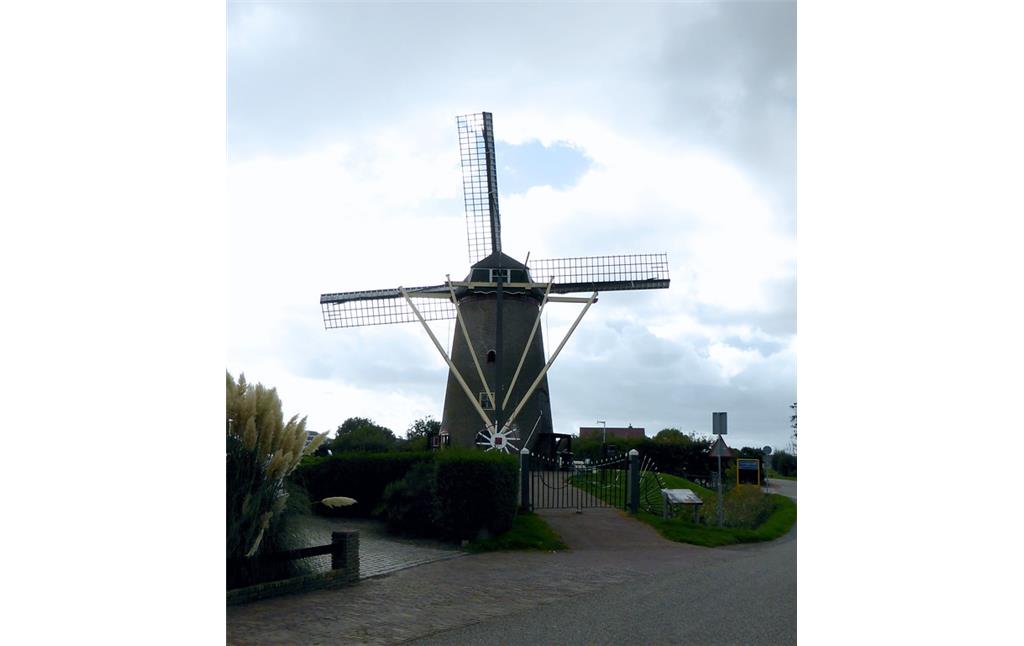 Windmühle De Windvang in Goedereede, Süd-Holland (2017), rückwärtige Ansicht von Osten.