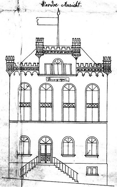 Mit "Vordre Ansicht" bezeichnete Bauzeichnung der Synagoge Oberwesel am Schaarplatz