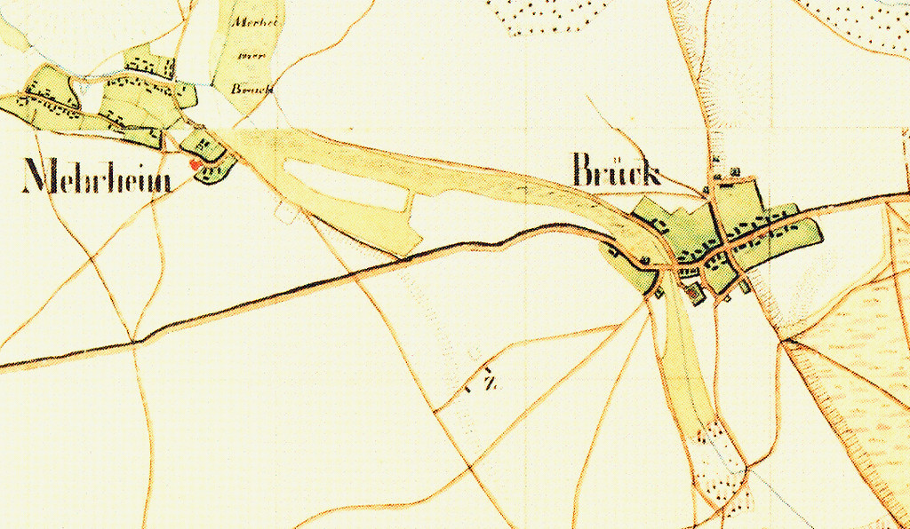 Ausschnitt von Merheim und Brück aus der Kartenaufnahme der "Rheinlande" (1801-1828) von Tranchot / von Müffling im Maßstab 1:25.000