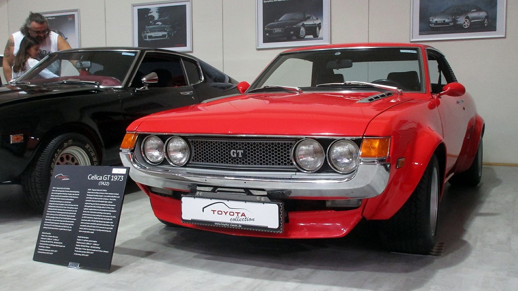 In der Fahrzeugausstellung "Toyota Collection" in Köln-Marsdorf präsentiertes Toyota-Sportcoupé des Typs "Celica GT" von 1973 (2018).