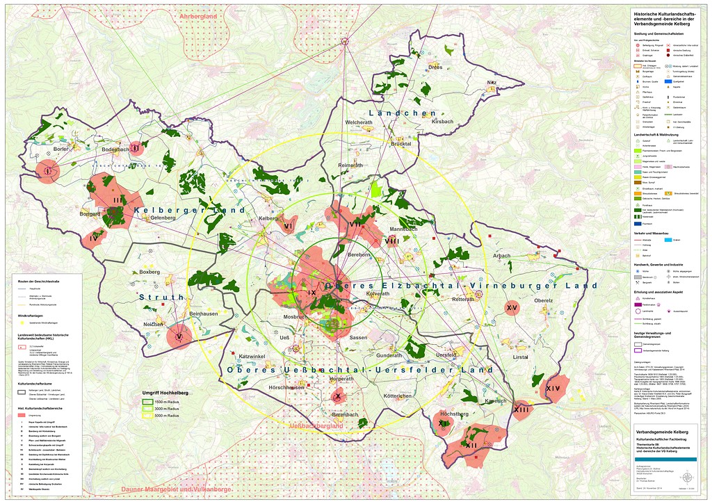 Karte der Historischen Kulturlandschaftselemente und -bereiche mit Pufferzonen in der Verbandsgemeinde Kelberg (2014).