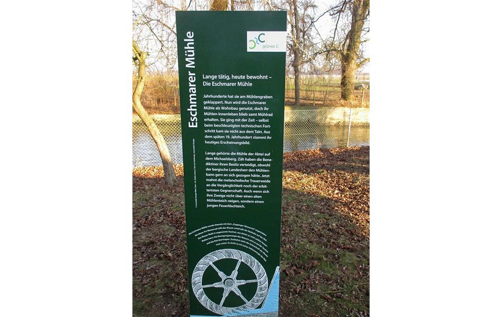 Informationstafel "grünes C" zur Eschmarer Mühle bei Troisdorf-Eschmar (2017)