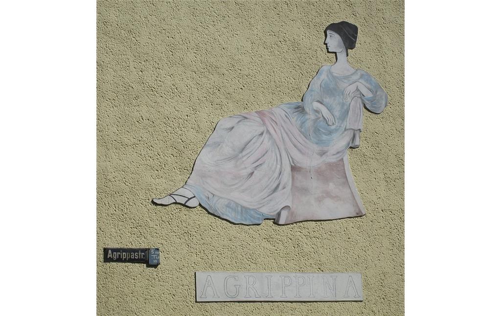 Darstellung der Agrippina, Gründerin der römischen Stadt Köln, an einer Hauswand in der Agrippastraße in Köln-Altstadt-Süd (2019)