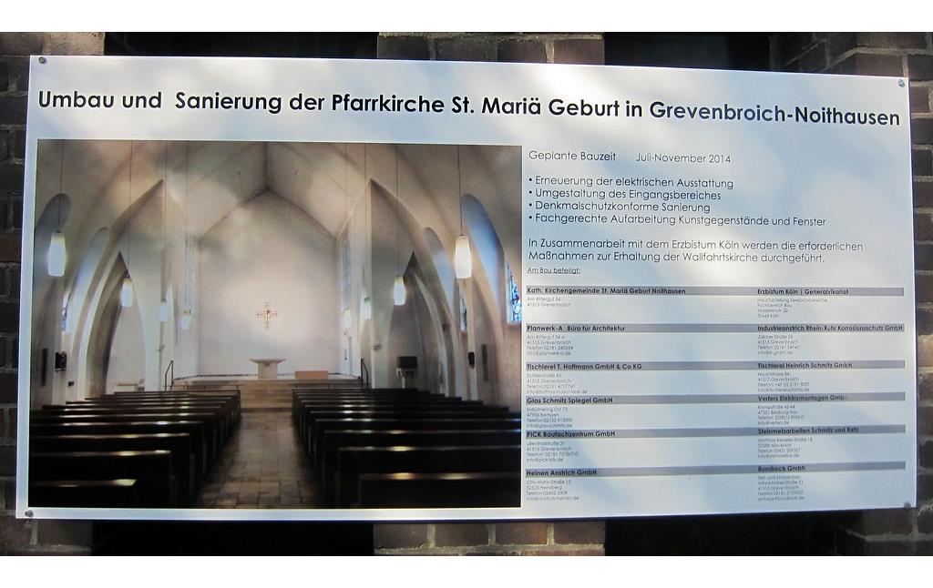 Informationstafel zum Umbau und zur Sanierung der Pfarrkirche St. Mariä Geburt in Grevenbroich-Noithausen (2014)