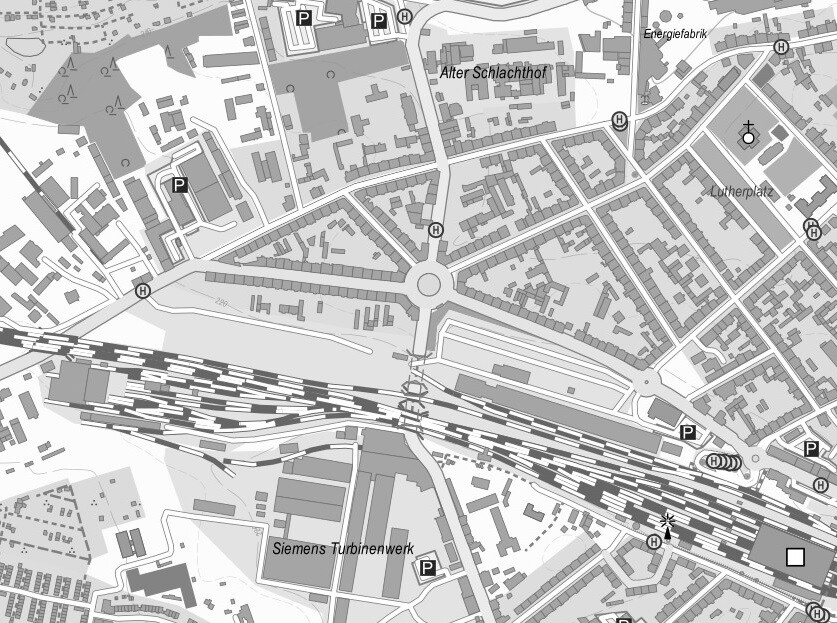 Onmaps-Kartenausschnitt des Kreisverkehrs Brautwiesenplatz in Görlitz (2021)