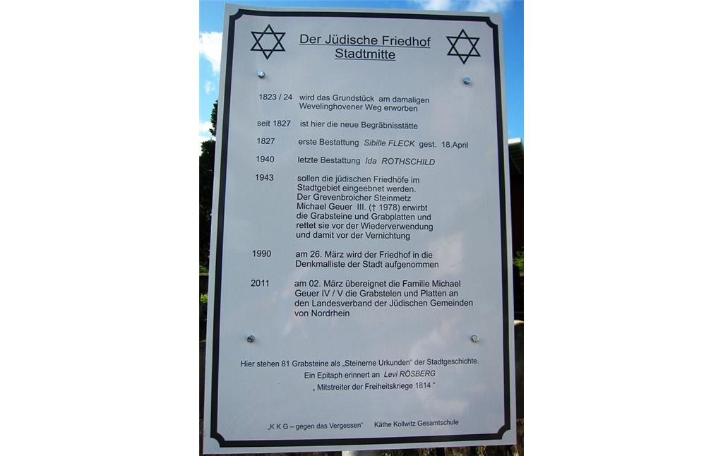 Informationstafel am jüdischen Friedhof in der Montanusstraße in Grevenbroich (2014).