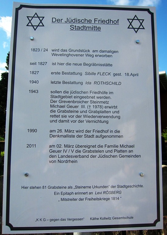 Informationstafel am jüdischen Friedhof in der Montanusstraße in Grevenbroich (2014).