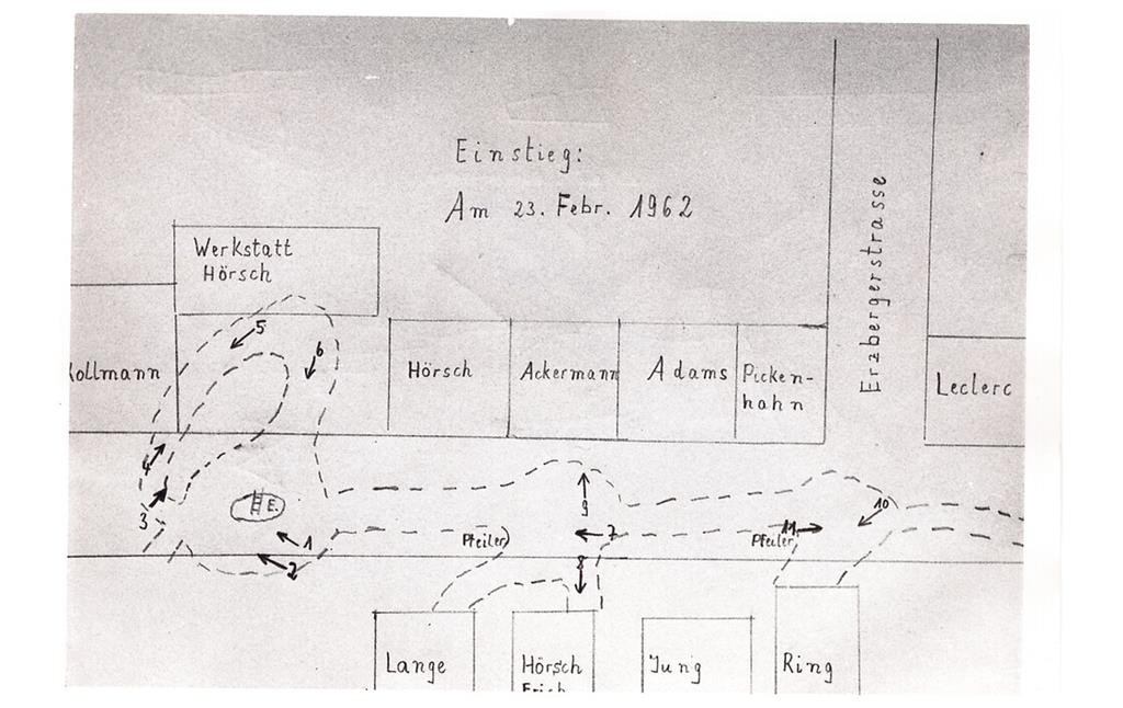 Plan des Stollensystems unterhalb der Miesenheimer Straße in Plaidt (1962)