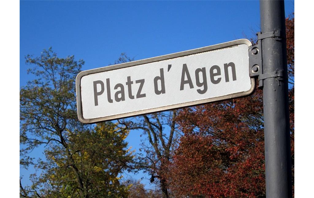 Straßenschild am heutigen Platz d'Agen am Alten Jüdischen Friedhof "auf dem Doelen" in Dinslaken (2011).