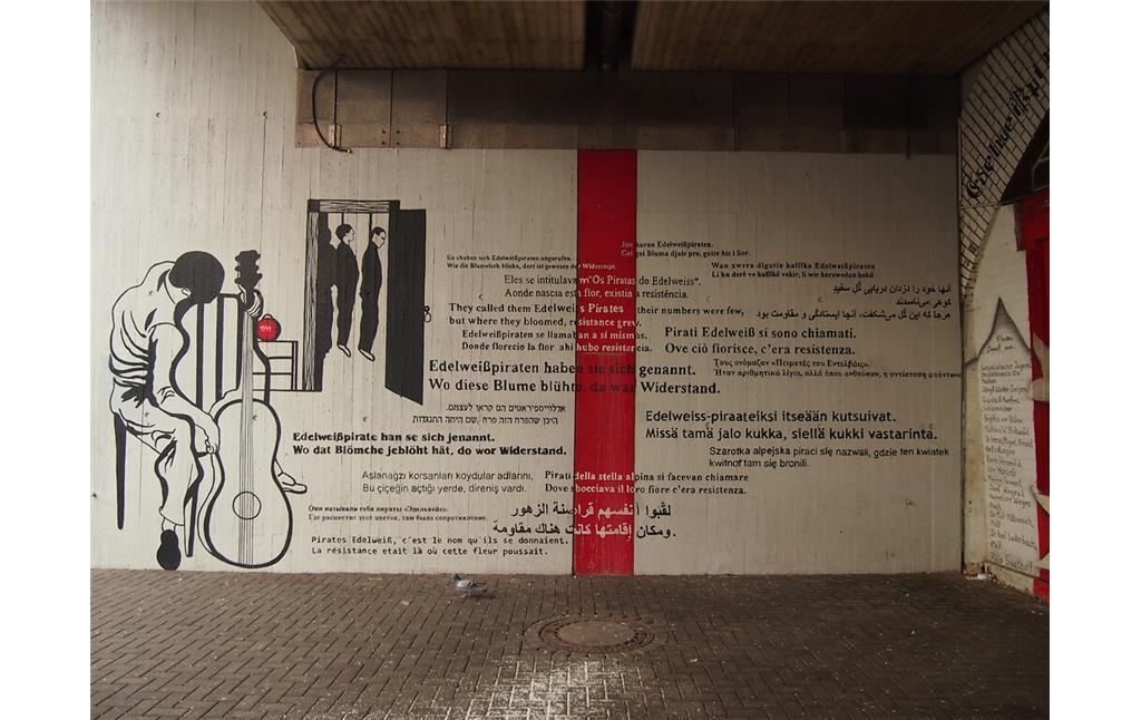 Wandgemälde zur Erinnerung an die Edelweißpiraten am Bahnhof Köln-Ehrenfeld (2021)