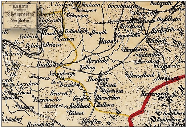 Ausschnitt aus der Karte der Preußischen Rheinprovinz und Westphalen (1859)