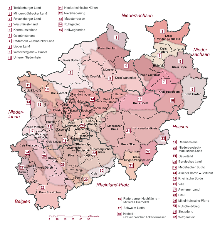 Übersichtskarte der Kulturlandschaften in Nordrhein-Westfalen (2007)