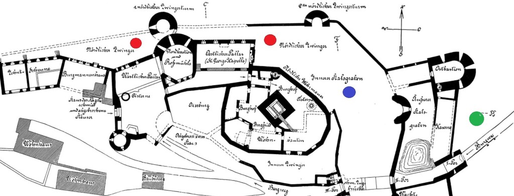 Ausschnitt aus dem Plan der Burg Lichtenberg bei Kusel aus der Veröffentlich des Regierungs- und Baurats von Behr aus dem Jahre 1911 mit nördlichem Zwinger und innerem Halsgraben