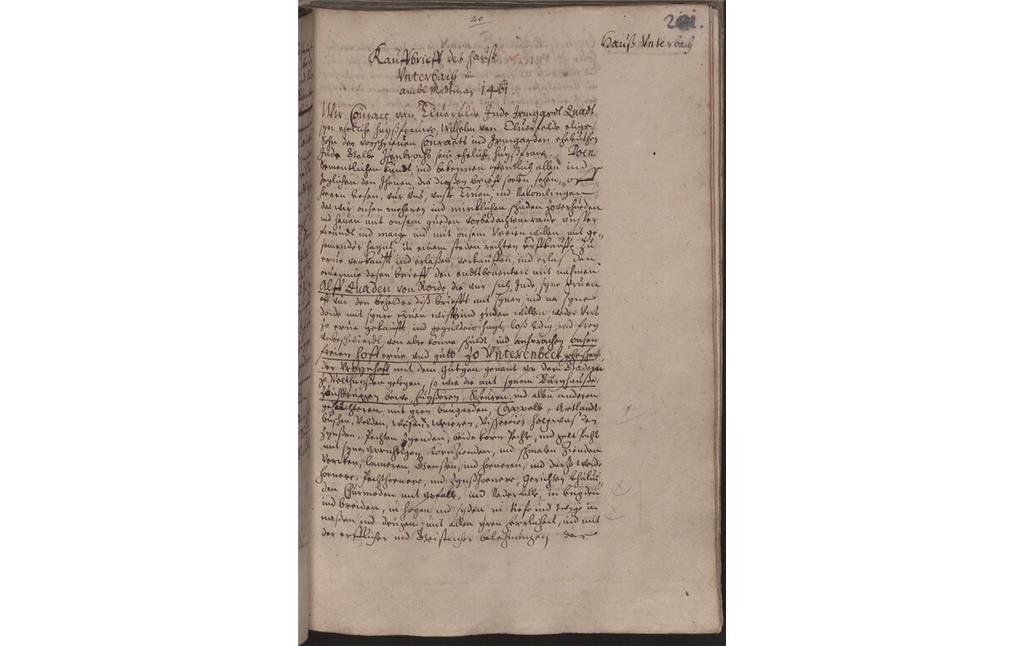 Kaufbrief des Hauses Unterbach im Amt Mettmann, 1461, Bayr. Staatsbibliothek München, Sammlung Redinghoven, CGM 2213, Bd. 13, Blatt 1 von 10