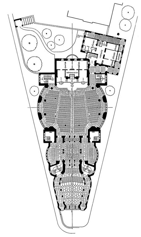 Grundrisszeichnung von 1913 des Architekten Edmund Körner (1874-1940): Das Erdgeschosses der Alten Synagoge Essen mit dem Gemeinde- bzw. Rabbinerhaus.