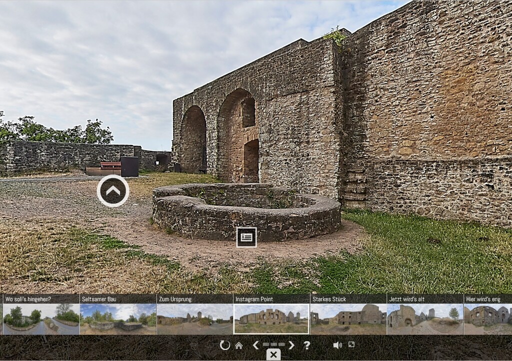Virtuelle 360-Grad-Ansicht der Zisterne nahe dem Westpalas der Burg Lichtenberg (2023)