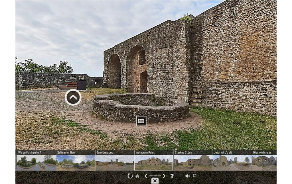 Virtuelle 360-Grad-Ansicht der Zisterne nahe dem Westpalas der Burg Lichtenberg (2023)