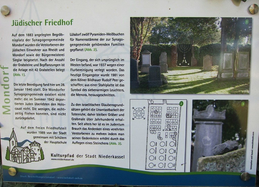 Informationstafel über den Jüdischen Friedhof Lerchenstraße in Mondorf (2011).