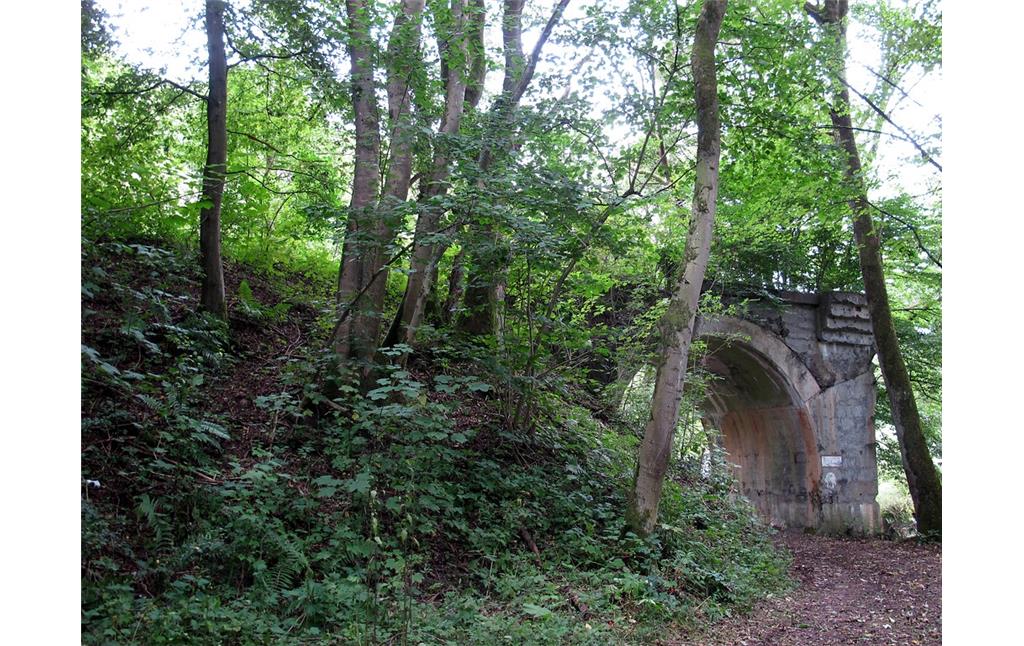 Überrest einer alten Bahnbrücke bei Peterslahr in der Nähe des Bahntunnels (2014).