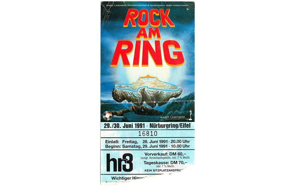 Eintrittskarte zu dem Rockfestival "Rock am Ring" am Nürburgring (1991).