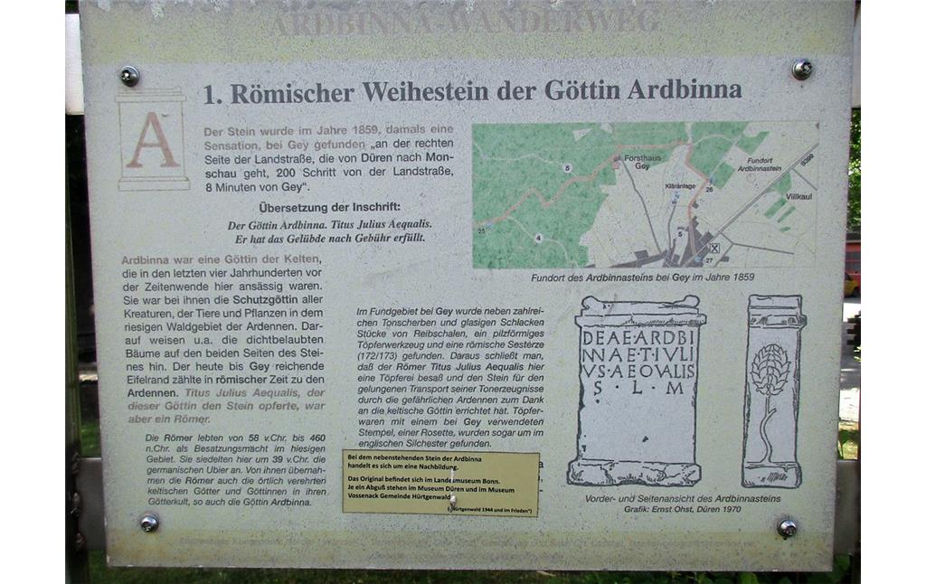 Informationstafel über den Ardbinna-Stein in Hürtgenwald-Gey im Kreis Düren (2017)