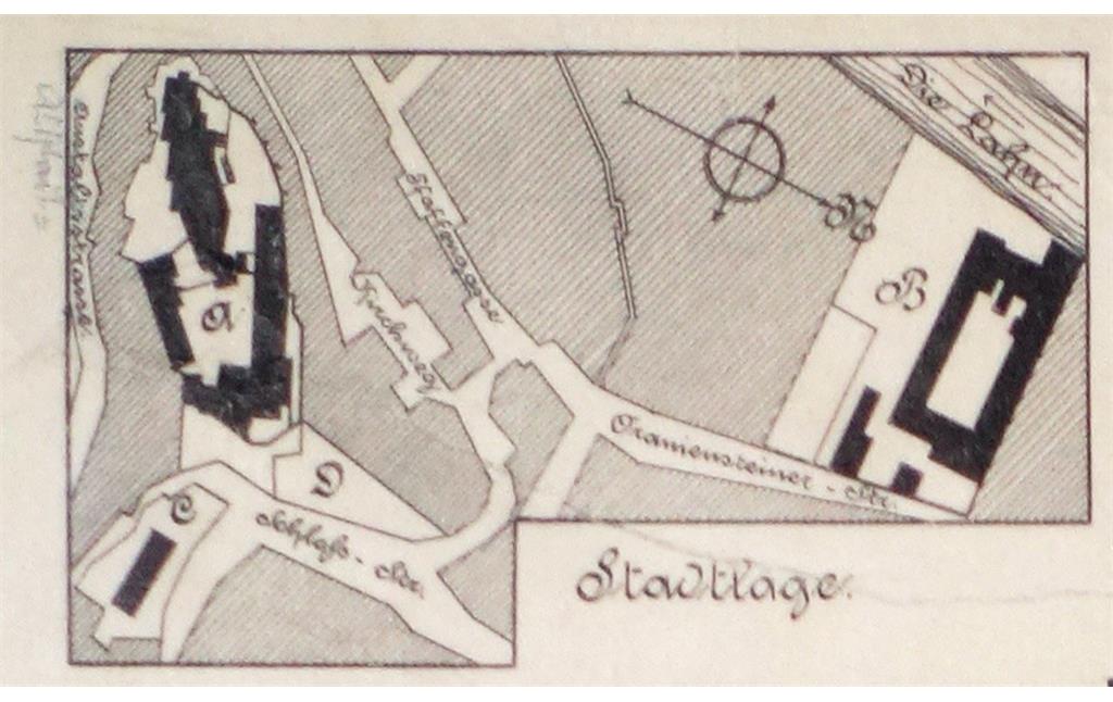 Ausschnitt aus dem Grundriss (spätes 19./frühes 20. Jahrhundert) der Strafanstalt im Grafenschloss Diez (reproduziert 2018)