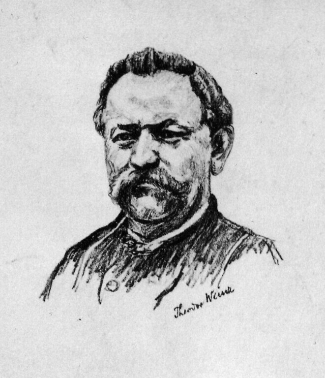 Portrait von Theodor Weinz (1858-1923), Opfer der Separatisten im Siebengebirge (Zeichnung von A. Boehmer, 1933)