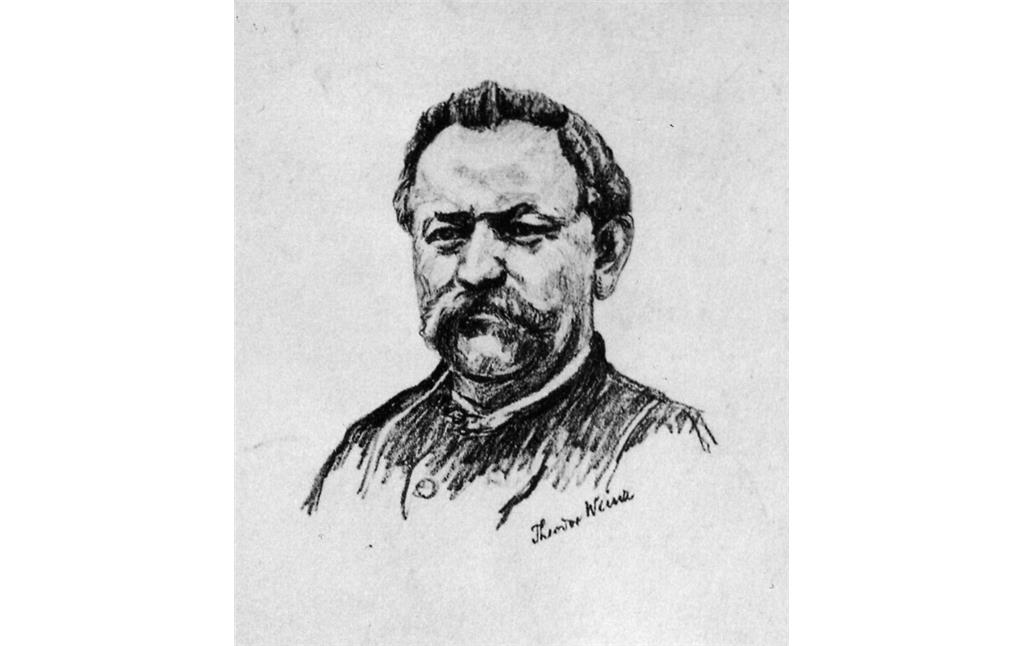 Portrait von Theodor Weinz (1858-1923), Opfer der Separatisten im Siebengebirge (Zeichnung von A. Boehmer, 1933)