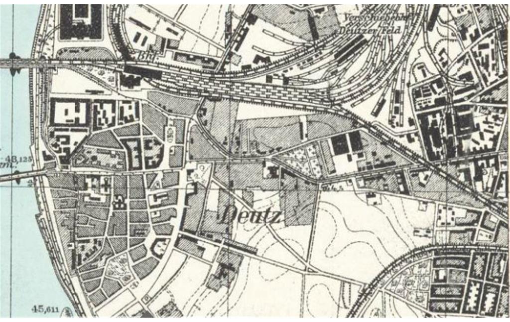 Ausschnitt aus dem Meßtischblatt 5007 der Topographischen Karte 1:25.000 mit dem Kölner Stadtteil Deutz (1927).