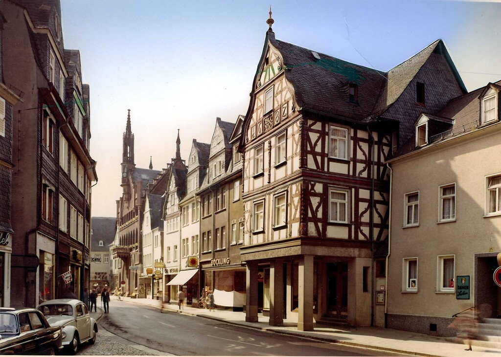 Historische Fotografie in Richtung Großer Markt im historischen Stadtzentrum in Montabaur (1970er Jahre)