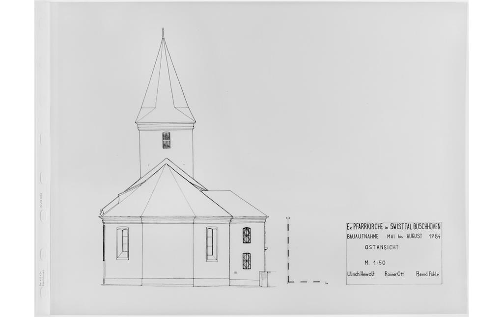 Plan der evangelischen Versöhnungskirche der Bauaufnahme Mai bis August 1984, Ostansicht