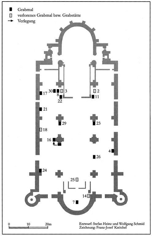 Lageplan zu den Grabmälern der Erzbischöfe im Trierer Dom (2002)